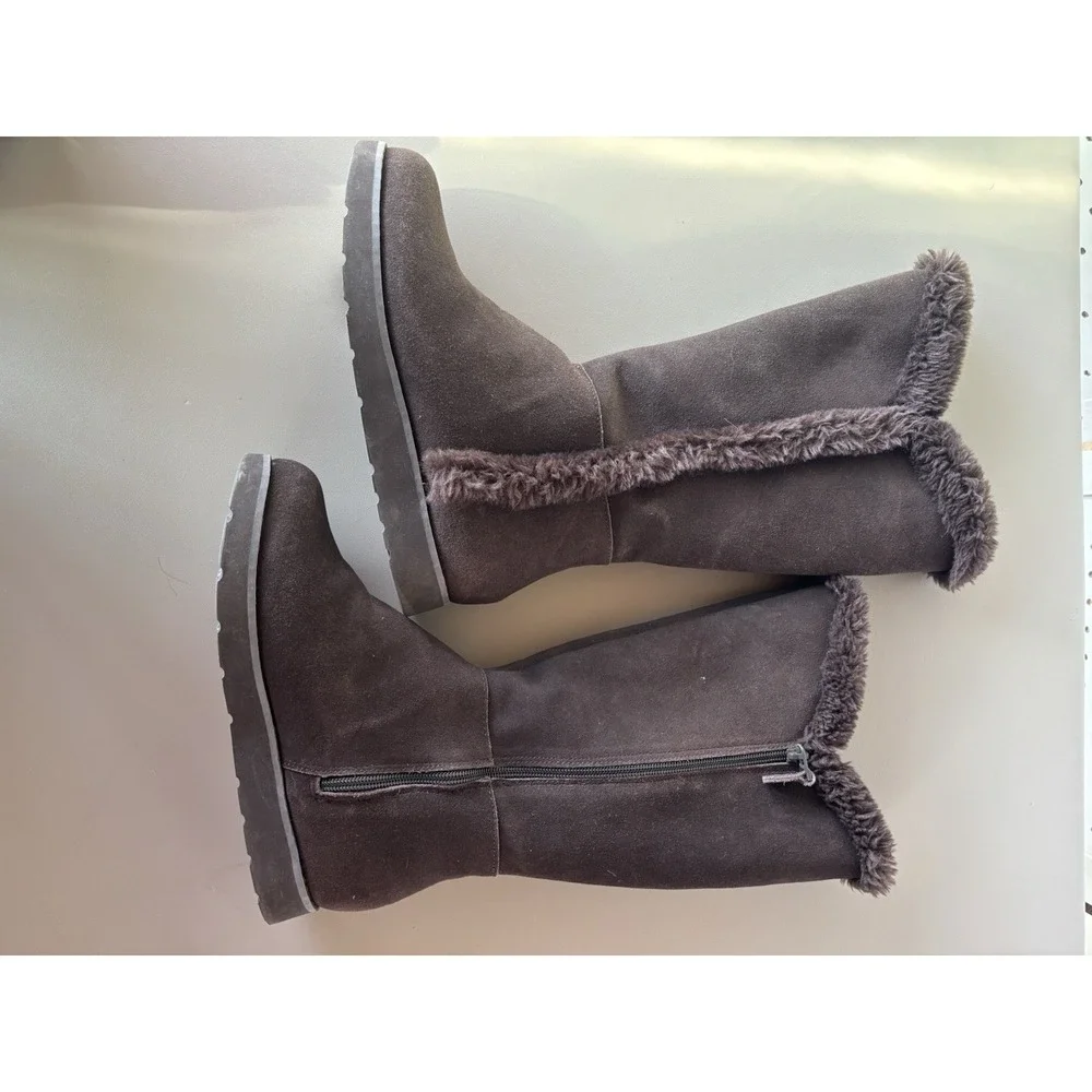 Lands' End Fuzzy Lined Tall Faux Suede‎ Brown Boots Winter Snow Women's 6B